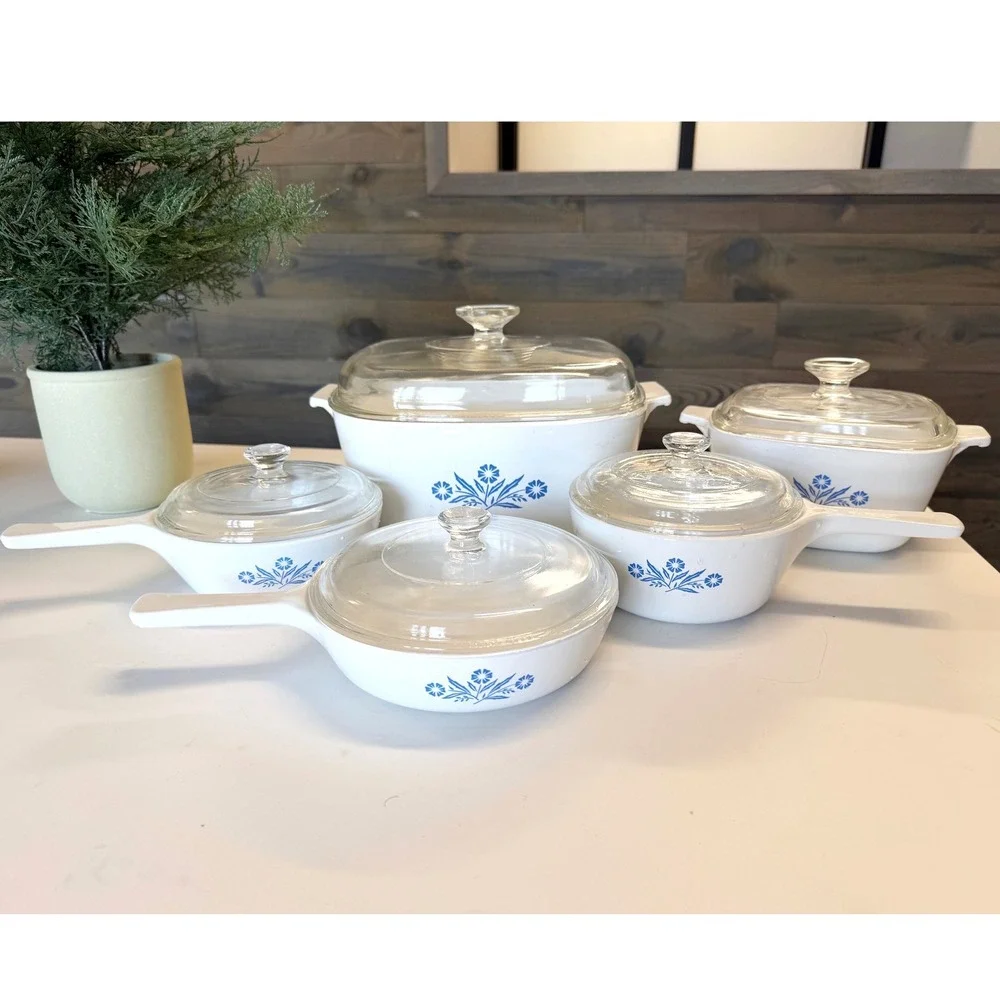 Vintage Corning Ware Blue Cornflower Casserole Skillet Saucepan Set 10pc